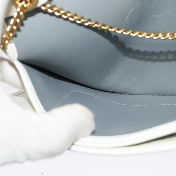 Christian Dior Honeycomb Canvas Chain Shoulder Bag PVC White Gold Auth 126123