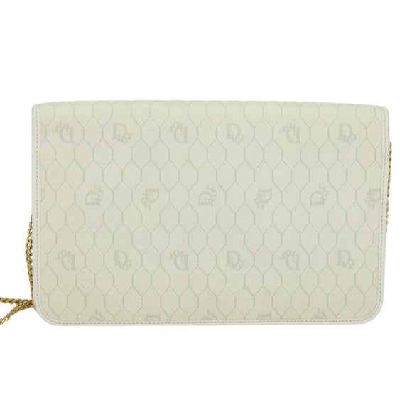 Christian Dior Honeycomb Canvas Chain Shoulder Bag PVC White Gold Auth 126123