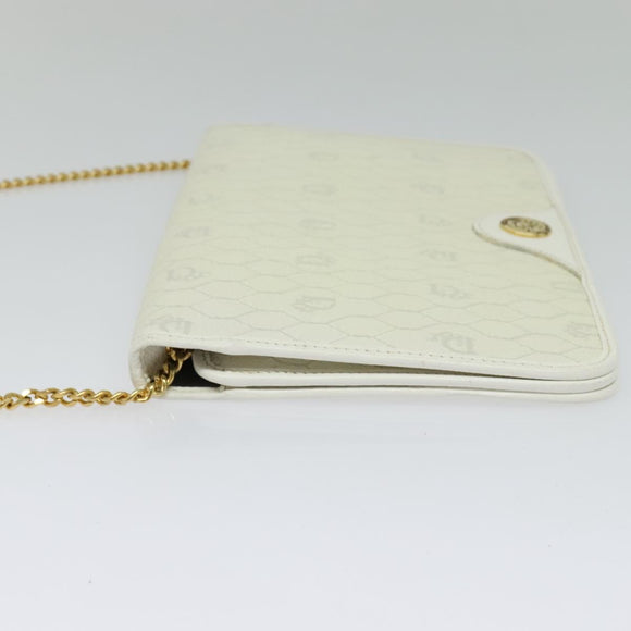 Christian Dior Honeycomb Canvas Chain Shoulder Bag PVC White Gold Auth 126123