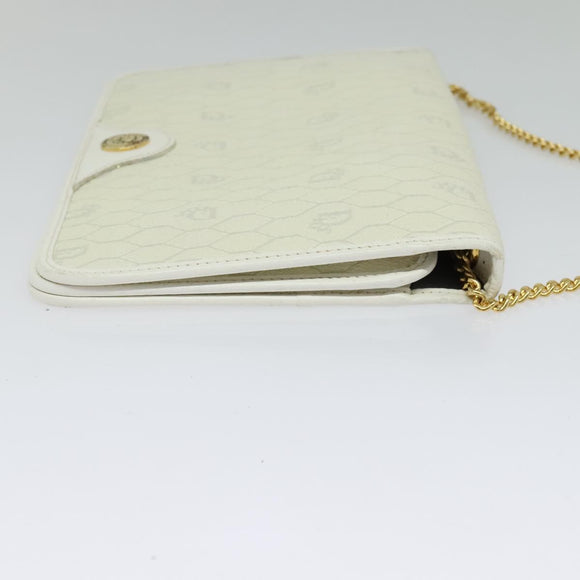 Christian Dior Honeycomb Canvas Chain Shoulder Bag PVC White Gold Auth 126123