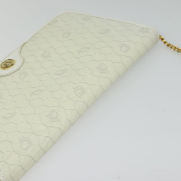 Christian Dior Honeycomb Canvas Chain Shoulder Bag PVC White Gold Auth 126123