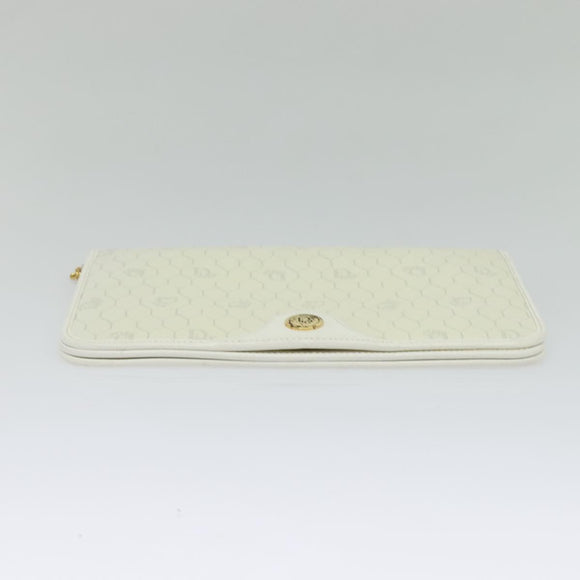 Christian Dior Honeycomb Canvas Chain Shoulder Bag PVC White Gold Auth 126123