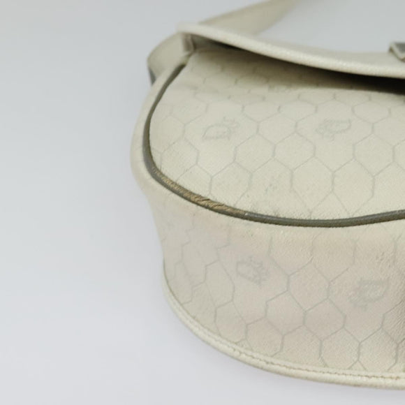 Christian Dior Honeycomb Canvas Shoulder Bag PVC White Gold Auth 126124
