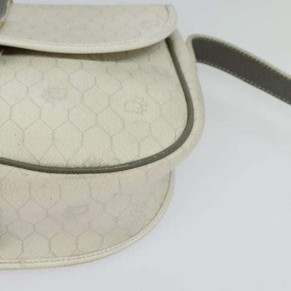Christian Dior Honeycomb Canvas Shoulder Bag PVC White Gold Auth 126124