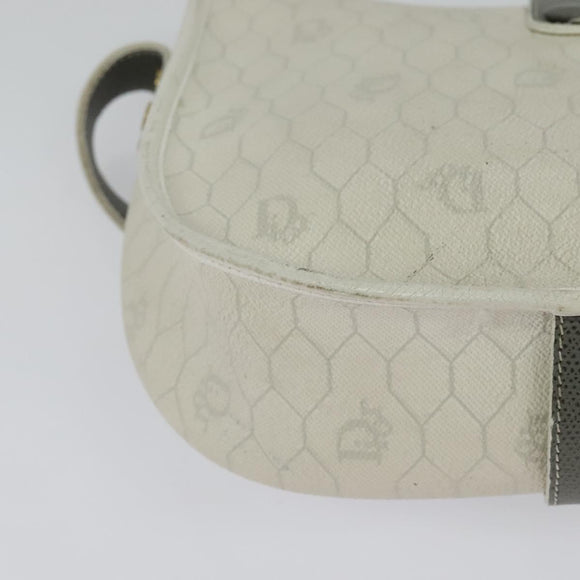 Christian Dior Honeycomb Canvas Shoulder Bag PVC White Gold Auth 126124