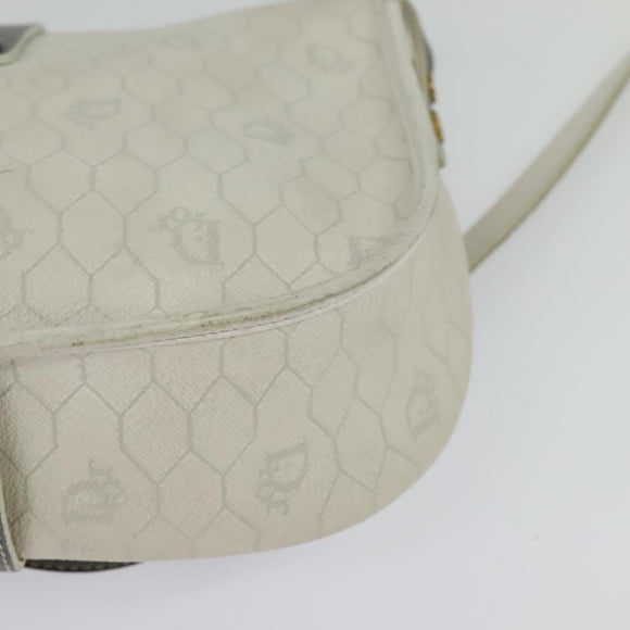 Christian Dior Honeycomb Canvas Shoulder Bag PVC White Gold Auth 126124