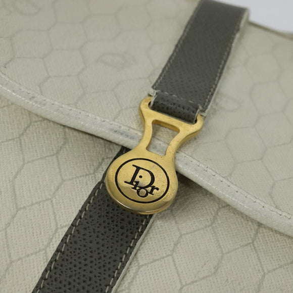 Christian Dior Honeycomb Canvas Shoulder Bag PVC White Gold Auth 126124