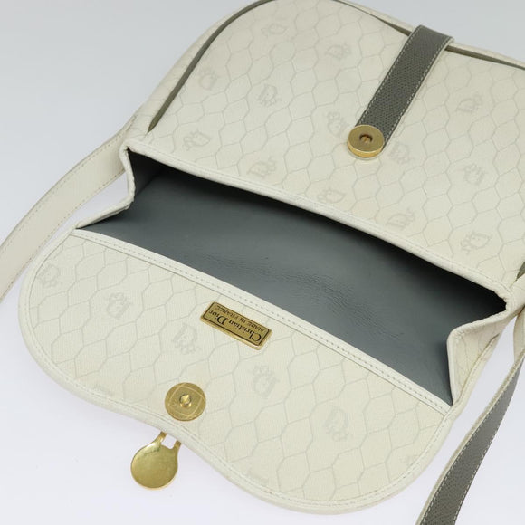 Christian Dior Honeycomb Canvas Shoulder Bag PVC White Gold Auth 126124