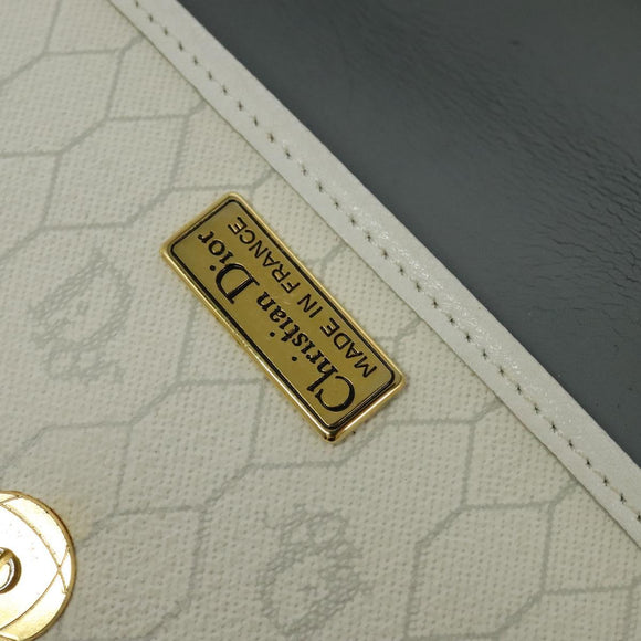 Christian Dior Honeycomb Canvas Shoulder Bag PVC White Gold Auth 126124