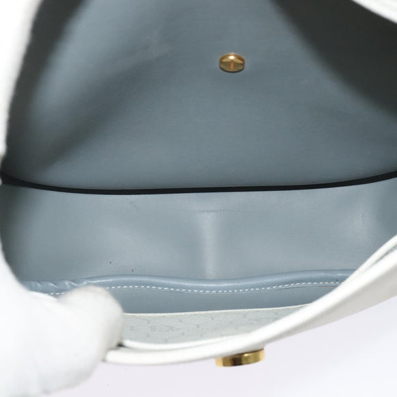 Christian Dior Honeycomb Canvas Shoulder Bag PVC White Gold Auth 126124