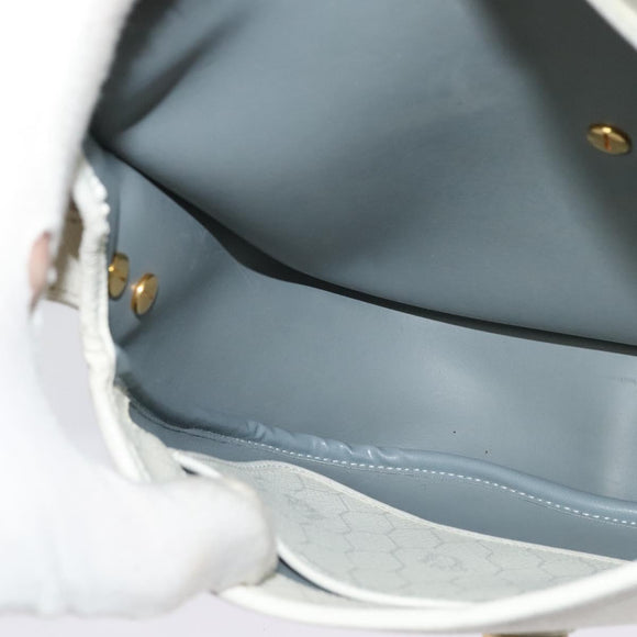 Christian Dior Honeycomb Canvas Shoulder Bag PVC White Gold Auth 126124