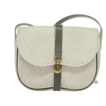 Christian Dior Honeycomb Canvas Shoulder Bag PVC White Gold Auth 126124 - 0