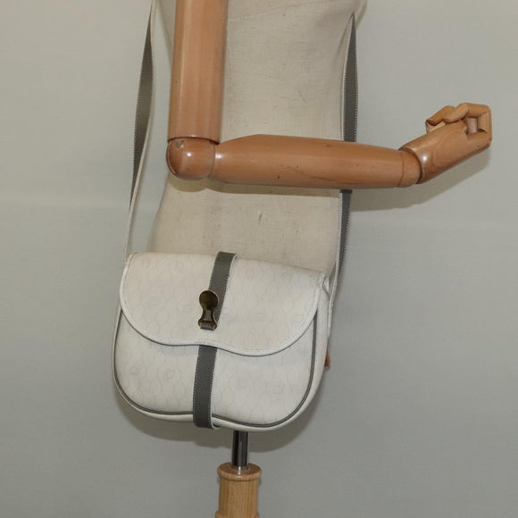 Christian Dior Honeycomb Canvas Shoulder Bag PVC White Gold Auth 126124