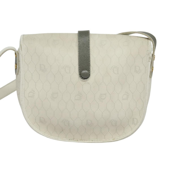 Christian Dior Honeycomb Canvas Shoulder Bag PVC White Gold Auth 126124