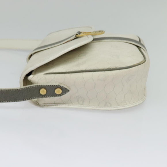 Christian Dior Honeycomb Canvas Shoulder Bag PVC White Gold Auth 126124