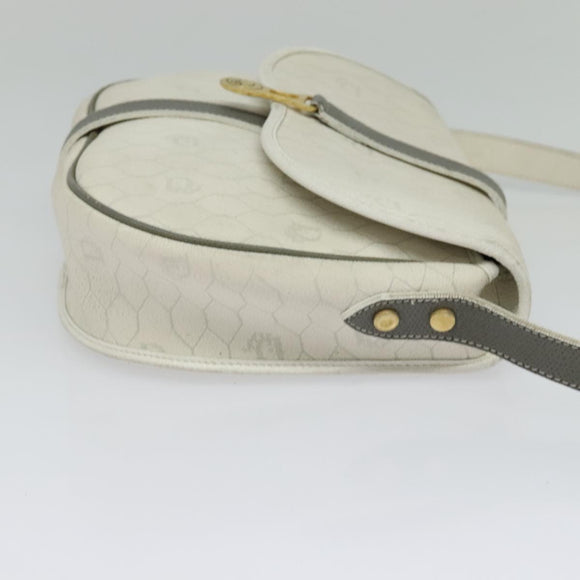 Christian Dior Honeycomb Canvas Shoulder Bag PVC White Gold Auth 126124