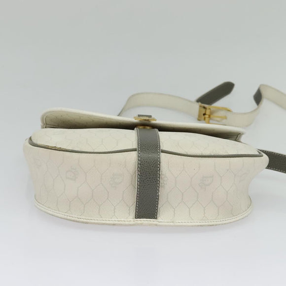 Christian Dior Honeycomb Canvas Shoulder Bag PVC White Gold Auth 126124