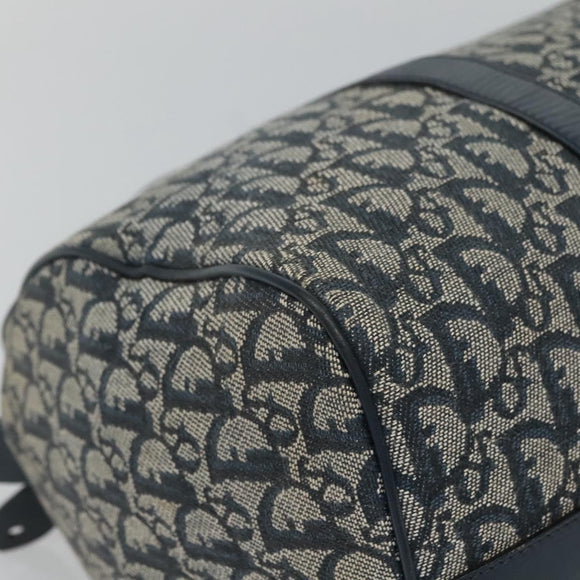 Christian Dior Trotter Canvas Boston Bag Navy Gold Auth 126126