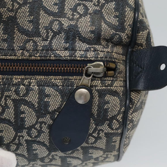 Christian Dior Trotter Canvas Boston Bag Navy Gold Auth 126126