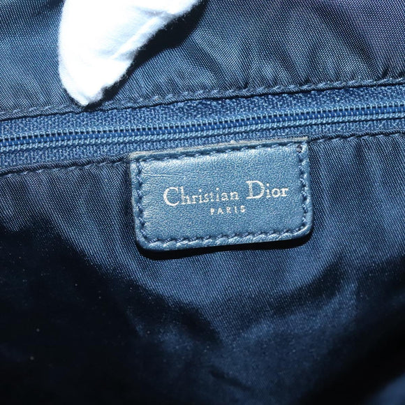 Christian Dior Trotter Canvas Boston Bag Navy Gold Auth 126126