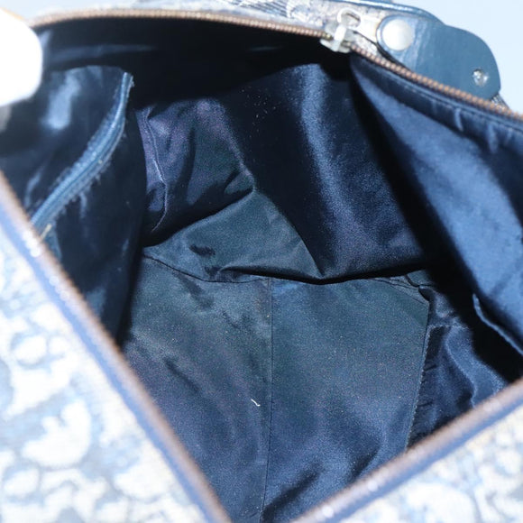 Christian Dior Trotter Canvas Boston Bag Navy Gold Auth 126126