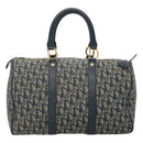 Christian Dior Trotter Canvas Boston Bag Navy Gold Auth 126126-2