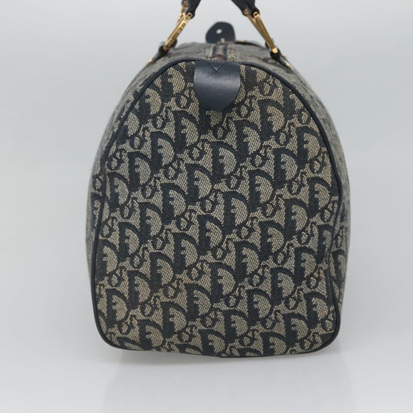 Christian Dior Trotter Canvas Boston Bag Navy Gold Auth 126126