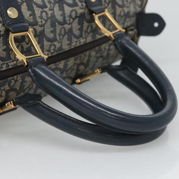 Christian Dior Trotter Canvas Boston Bag Navy Gold Auth 126126