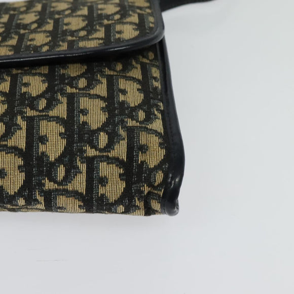 Christian Dior Trotter Canvas Shoulder Bag Navy Gold Auth 126127