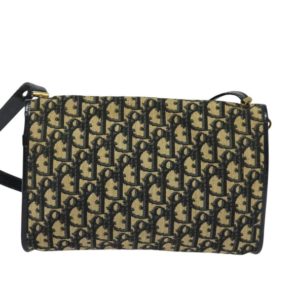 Christian Dior Trotter Canvas Shoulder Bag Navy Gold Auth 126127