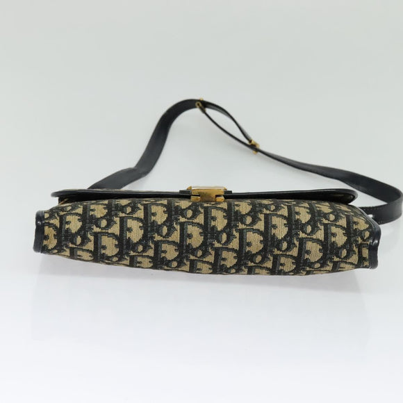 Christian Dior Trotter Canvas Shoulder Bag Navy Gold Auth 126127
