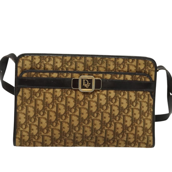 Christian Dior Trotter Canvas Shoulder Bag Beige Auth 126128