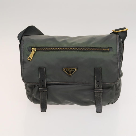 PRADA Shoulder Bag Nylon Leather 2Set Blue Gray Auth 126134