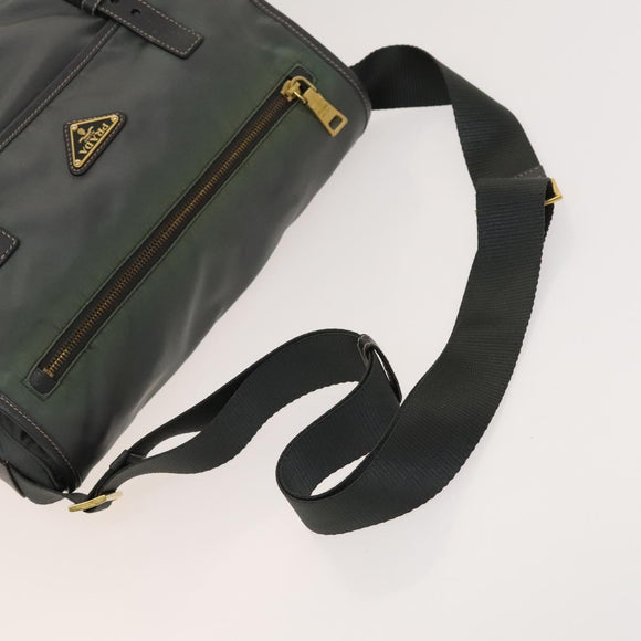 PRADA Shoulder Bag Nylon Leather 2Set Blue Gray Auth 126134