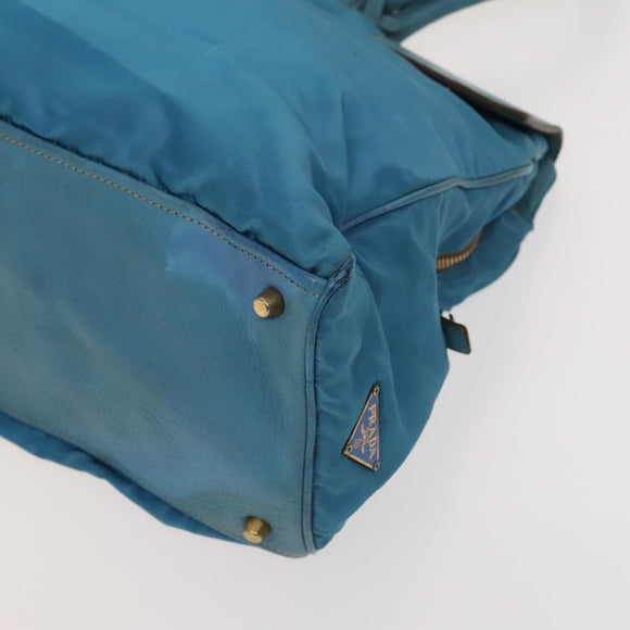 PRADA Shoulder Bag Nylon Leather 2Set Blue Gray Auth 126134