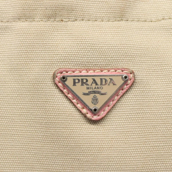 PRADA Tote Bag Canvas Beige Silver Auth 126135