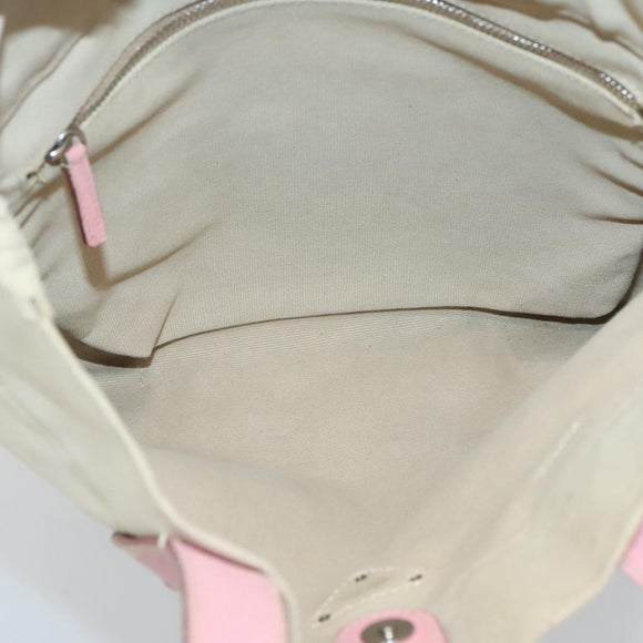 PRADA Tote Bag Canvas Beige Silver Auth 126135