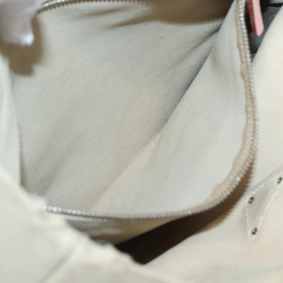 PRADA Tote Bag Canvas Beige Silver Auth 126135