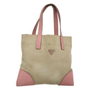 PRADA Tote Bag Canvas Beige Silver Auth 126135-1