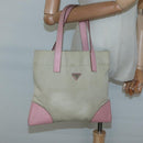 PRADA Tote Bag Canvas Beige Silver Auth 126135-21