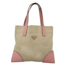 PRADA Tote Bag Canvas Beige Silver Auth 126135-13