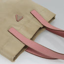 PRADA Tote Bag Canvas Beige Silver Auth 126135-6