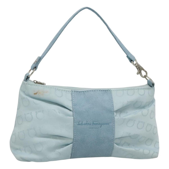 Salvatore Ferragamo Accessory Pouch Nylon Blue Silver Auth 126139