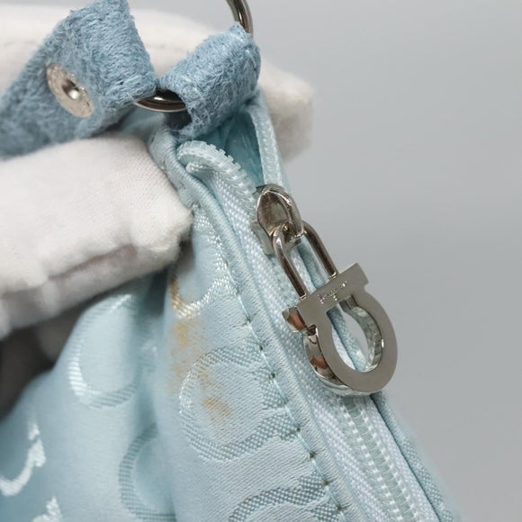 Salvatore Ferragamo Accessory Pouch Nylon Blue Silver Auth 126139