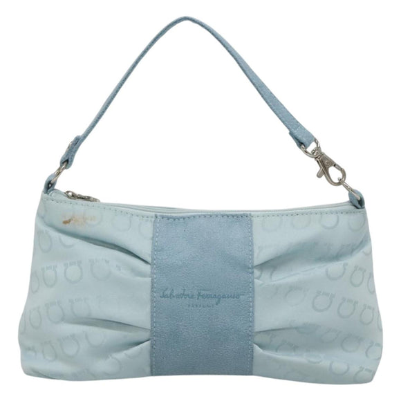 Salvatore Ferragamo Accessory Pouch Nylon Blue Silver Auth 126139