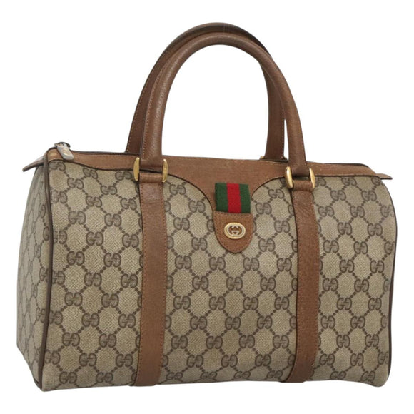 GUCCI GG Supreme Web Sherry Line Boston Bag PVC Beige Gold 40 02 007 Auth 126148