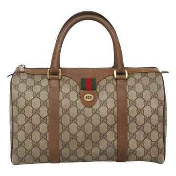 GUCCI GG Supreme Web Sherry Line Boston Bag PVC Beige Gold 40 02 007 Auth 126148 - 0
