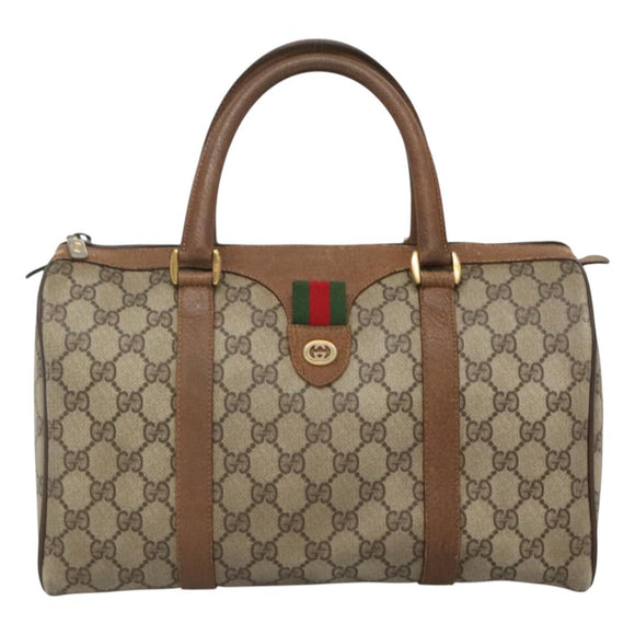 GUCCI GG Supreme Web Sherry Line Boston Bag PVC Beige Gold 40 02 007 Auth 126148