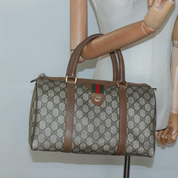 GUCCI GG Supreme Web Sherry Line Boston Bag PVC Beige Gold 40 02 007 Auth 126148