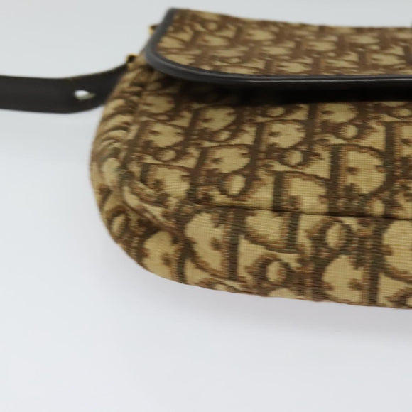 Christian Dior Trotter Canvas Shoulder Bag Brown Gold Auth 126151